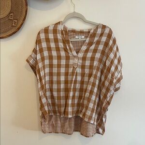 Madewell Brown and White Checkered Blouse